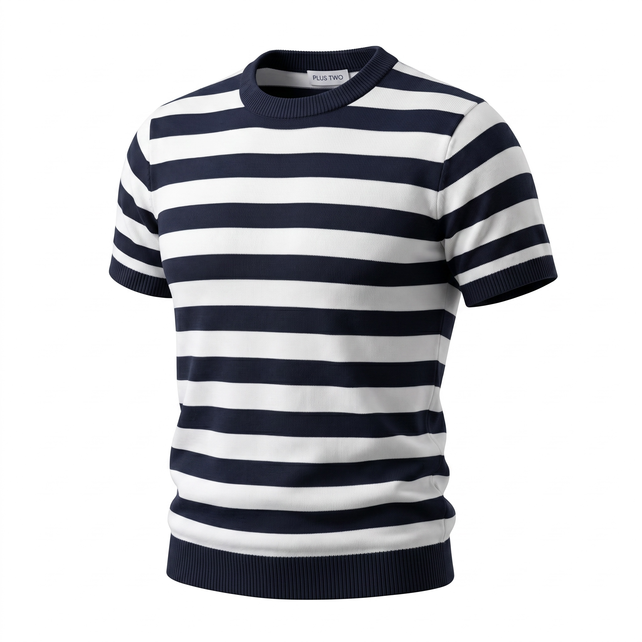 Marseillaise Striped Knit T-Shirt Navy Blue and White