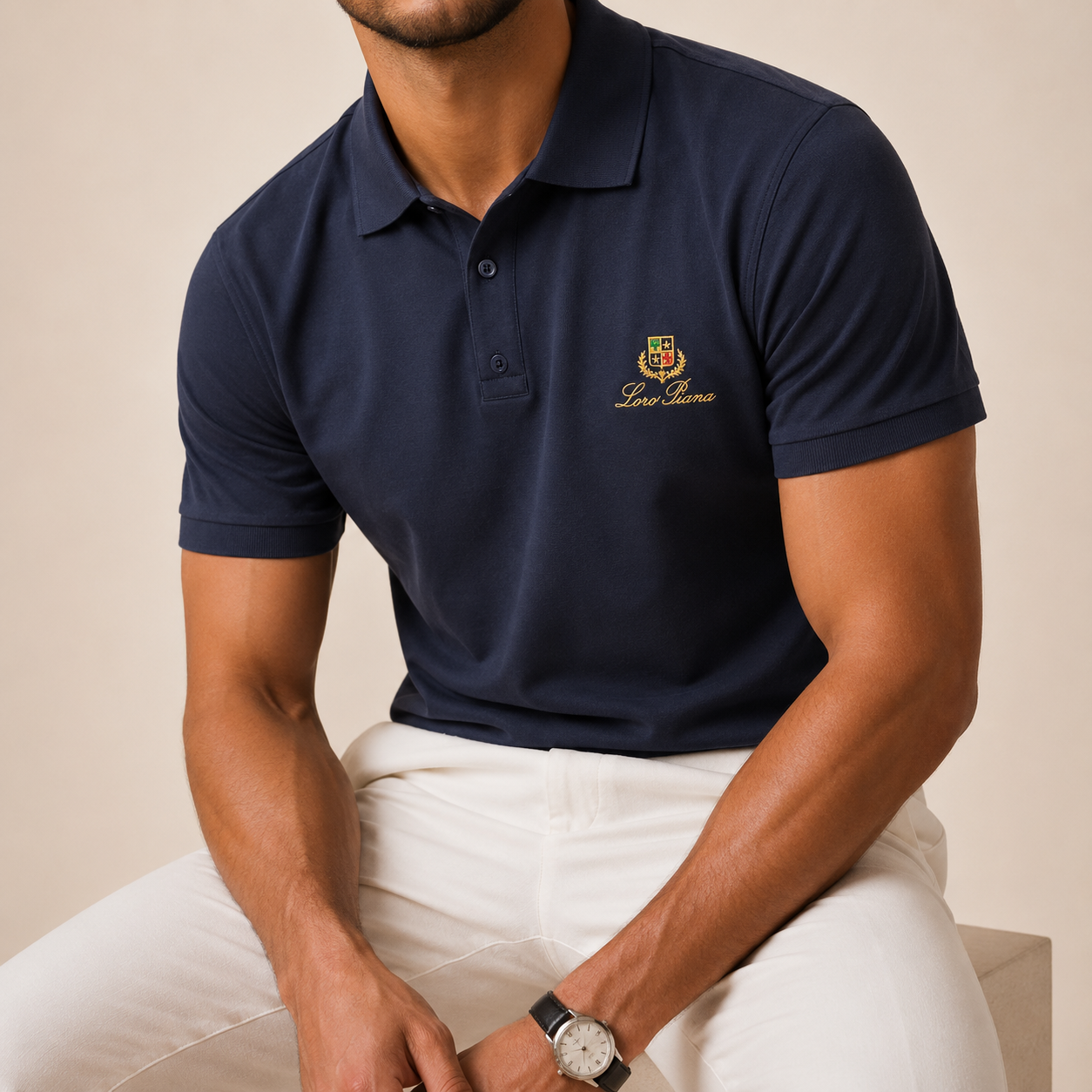 Navy Loro Piana Polo T-Shirt