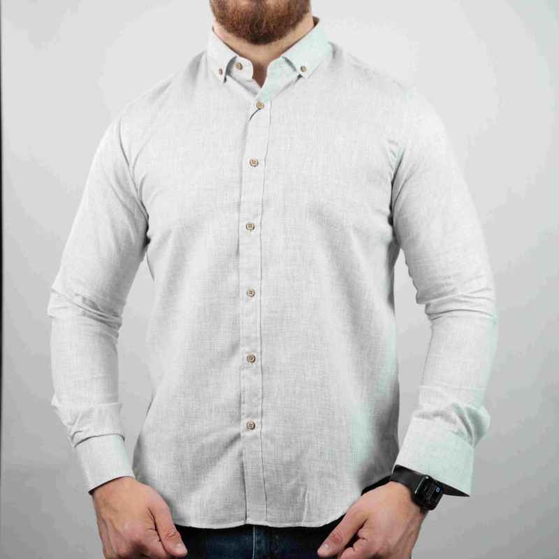 shirt light grey di rossi wooden buttons