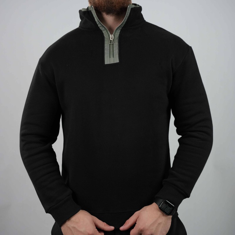 half zipper black green old bro woolen inside