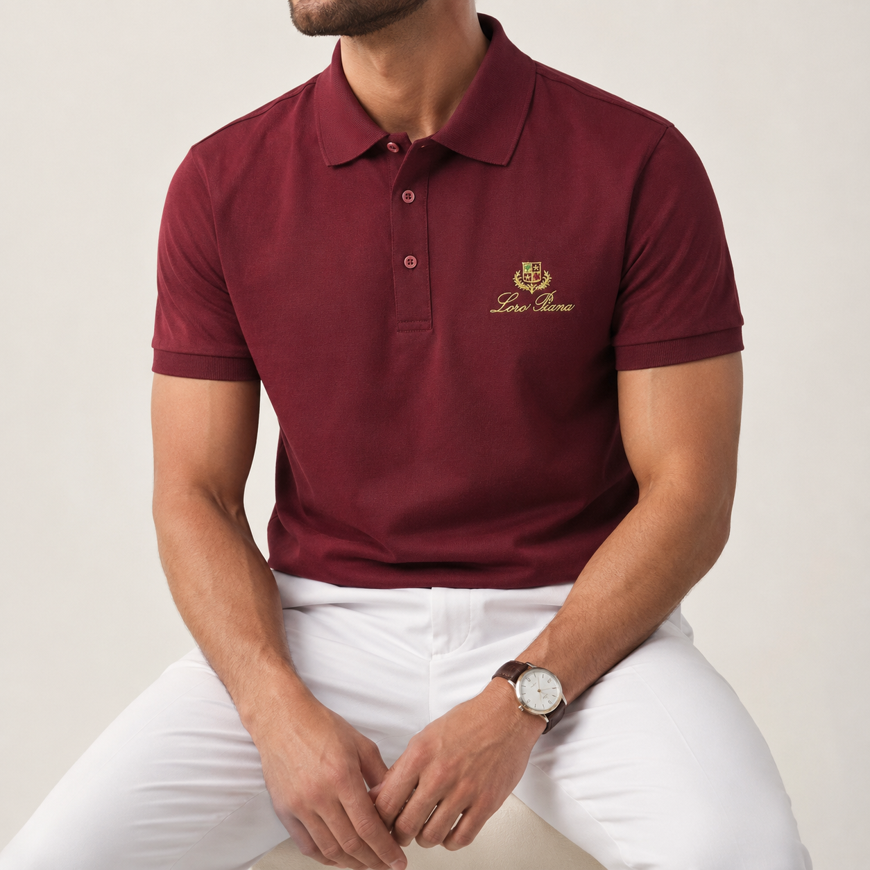 Burgundy Loro Piana Polo T-Shirt