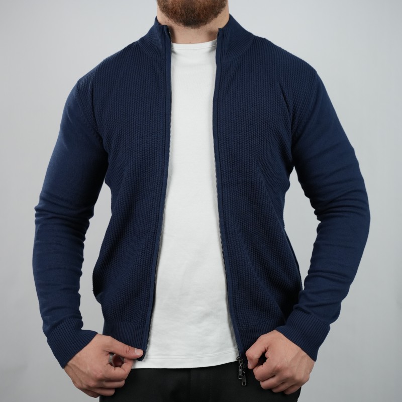 zip sweater blue di rossi cotton