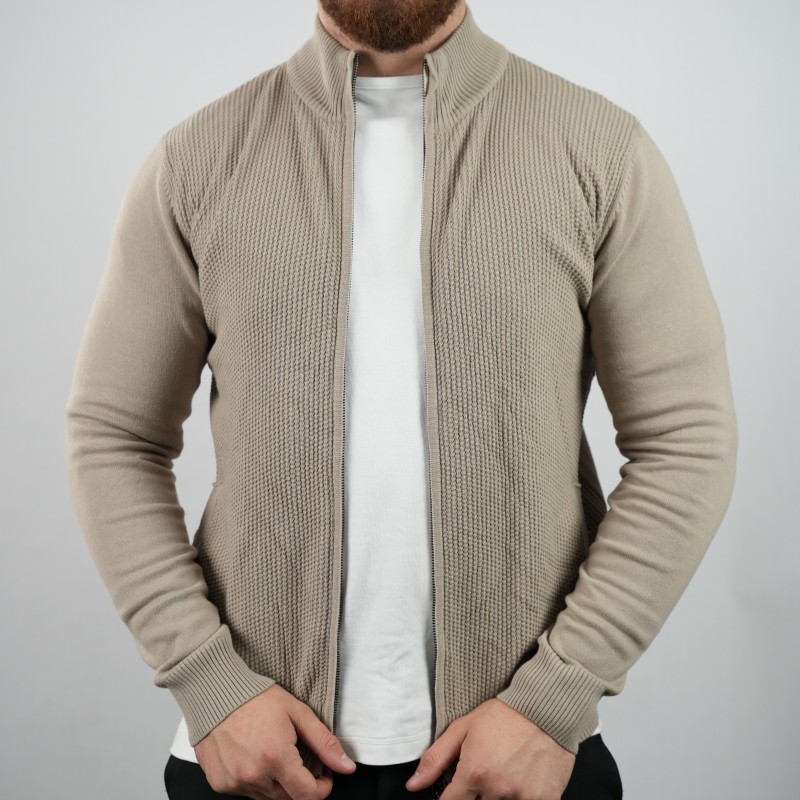 zip sweater beige di rossi cotton