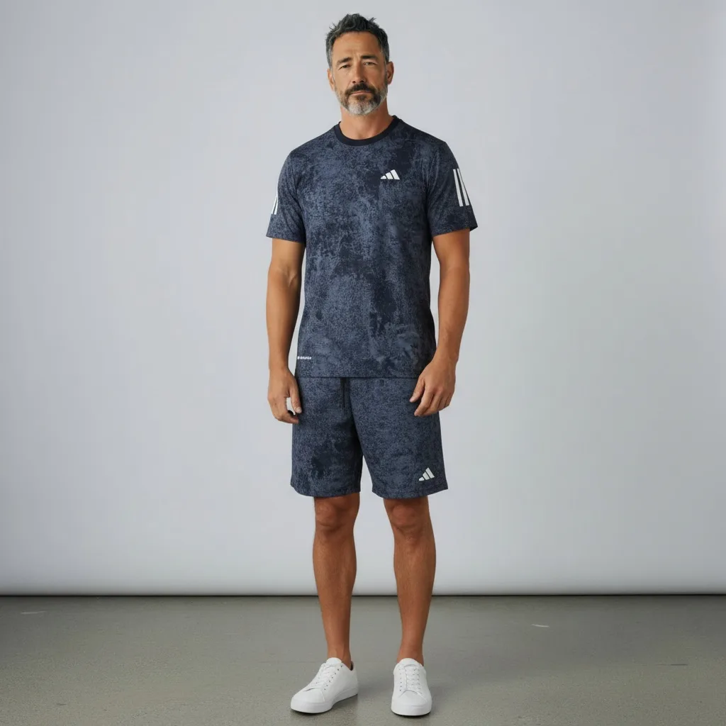adidas set washed t-shirt + short blue