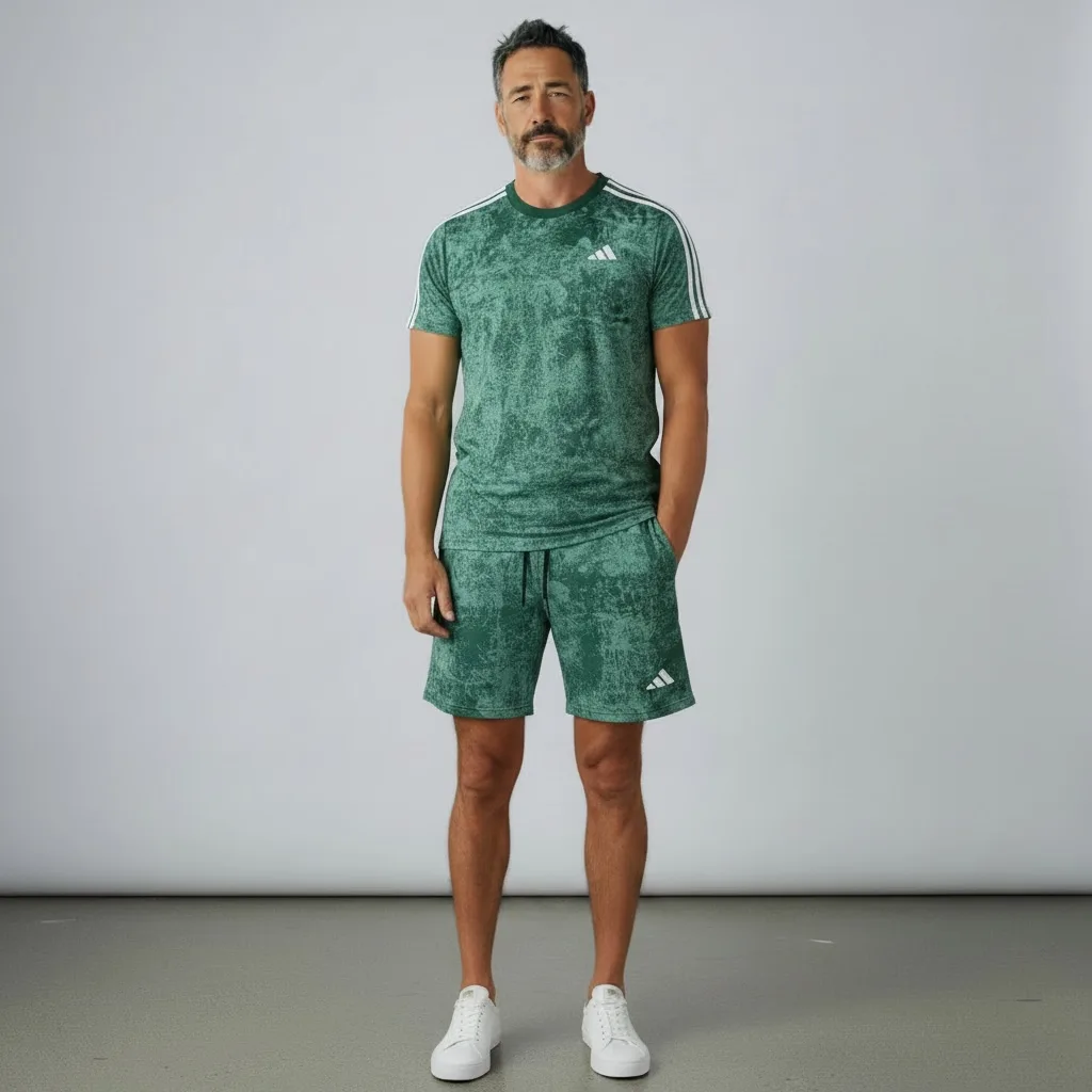 adidas set washed t-shirt + short green