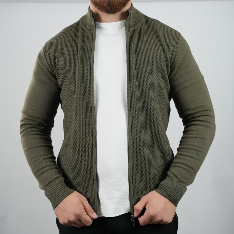 zip sweater green. di rossi cotton