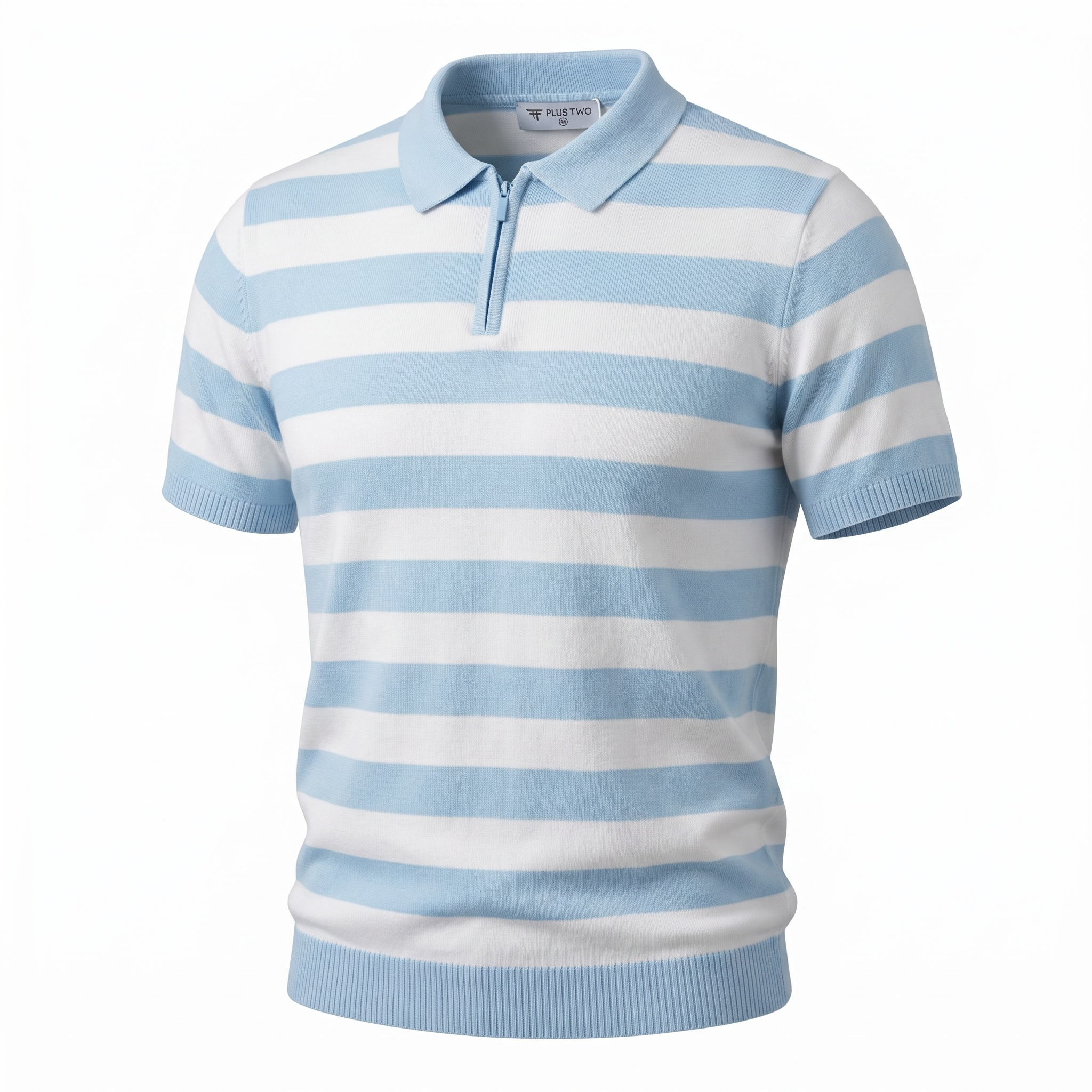 Marseillaise Striped Knit Zip Polo Blue and White